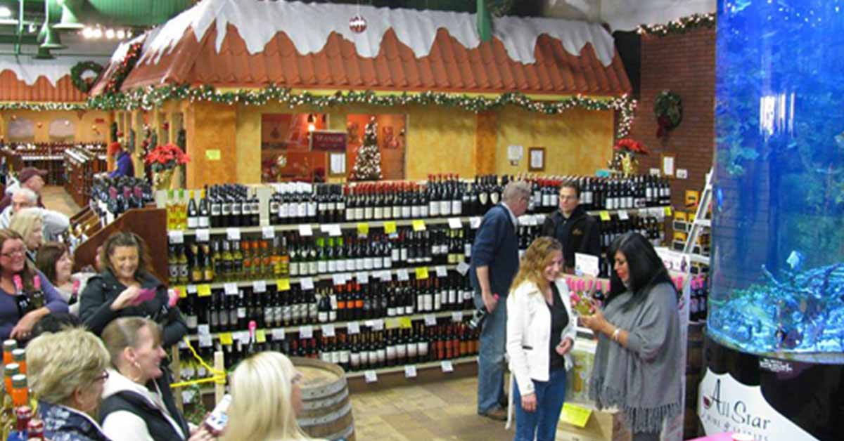 people in a wine and liquor store