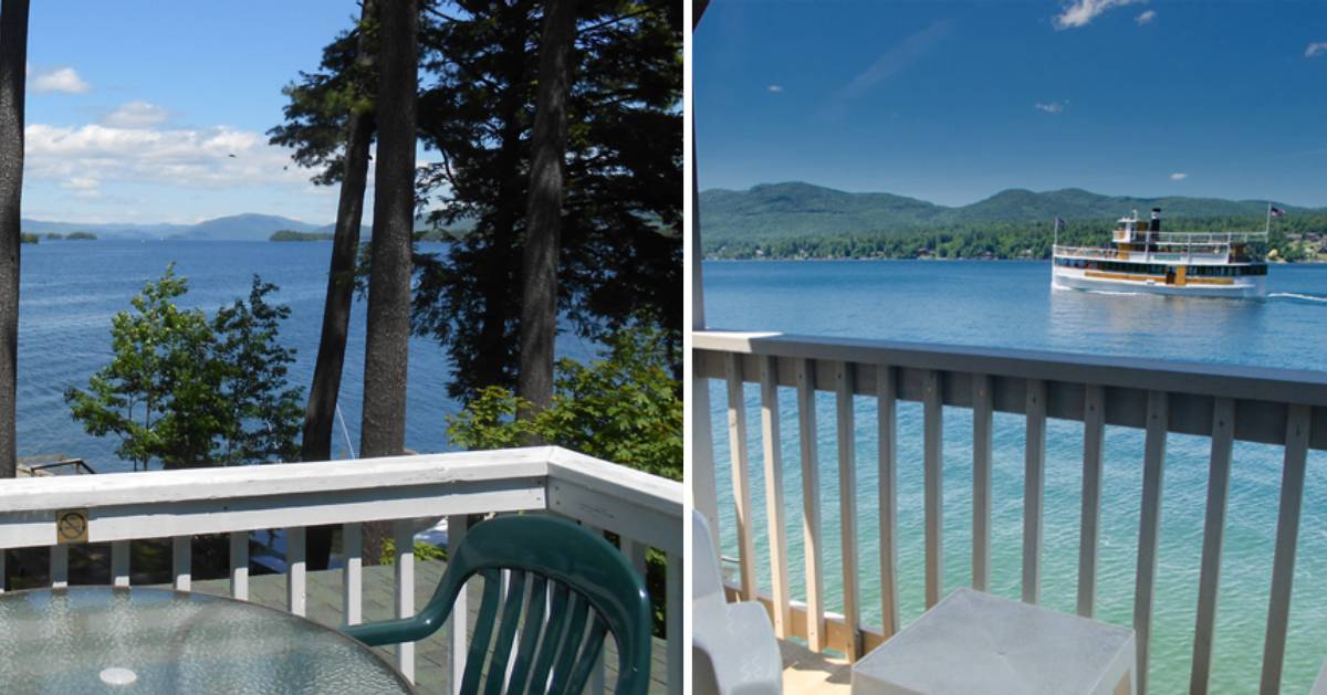 split image, both sides with water views of lake
