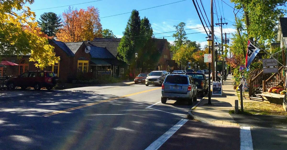 street in Bolton Landing in the fall