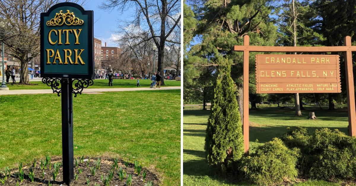 split image with signs of City Park and Crandall Park