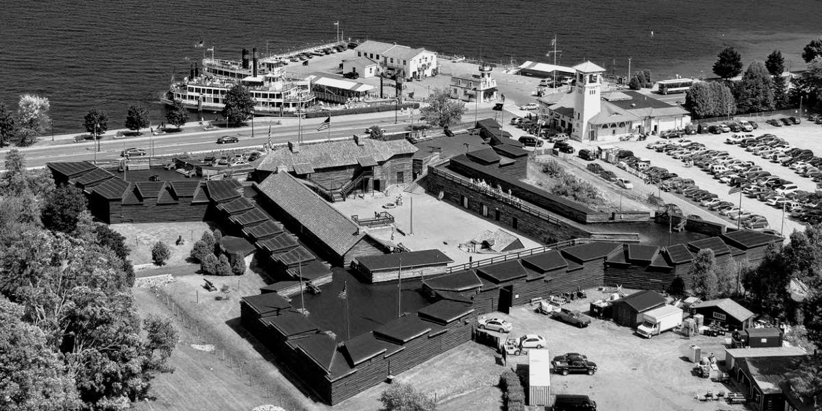 black and white aerial image of Fort William Henry