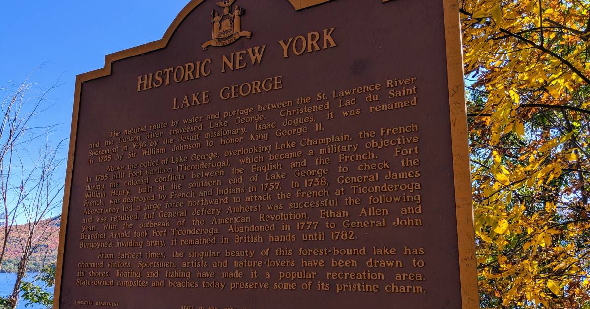 Historic Lake George sign, fall foliage