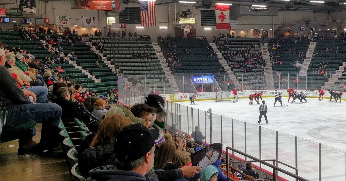 a hockey game at an arena