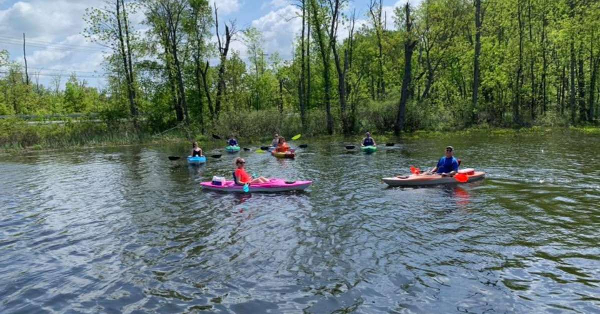 kayakers on a lake