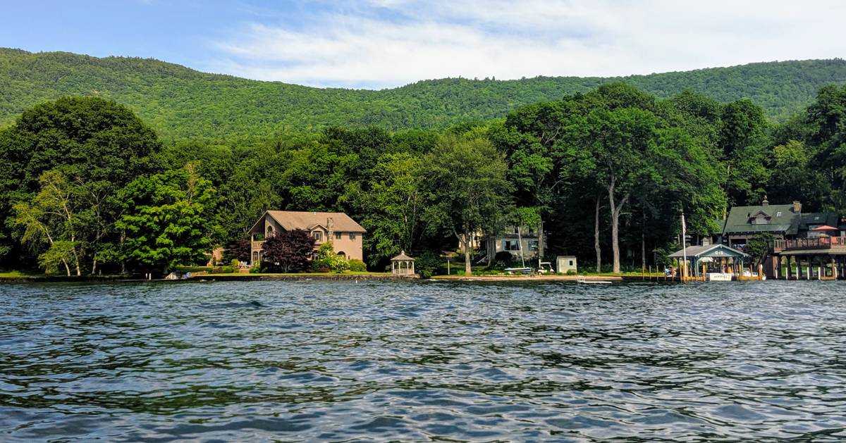 view from the water of the shoreline