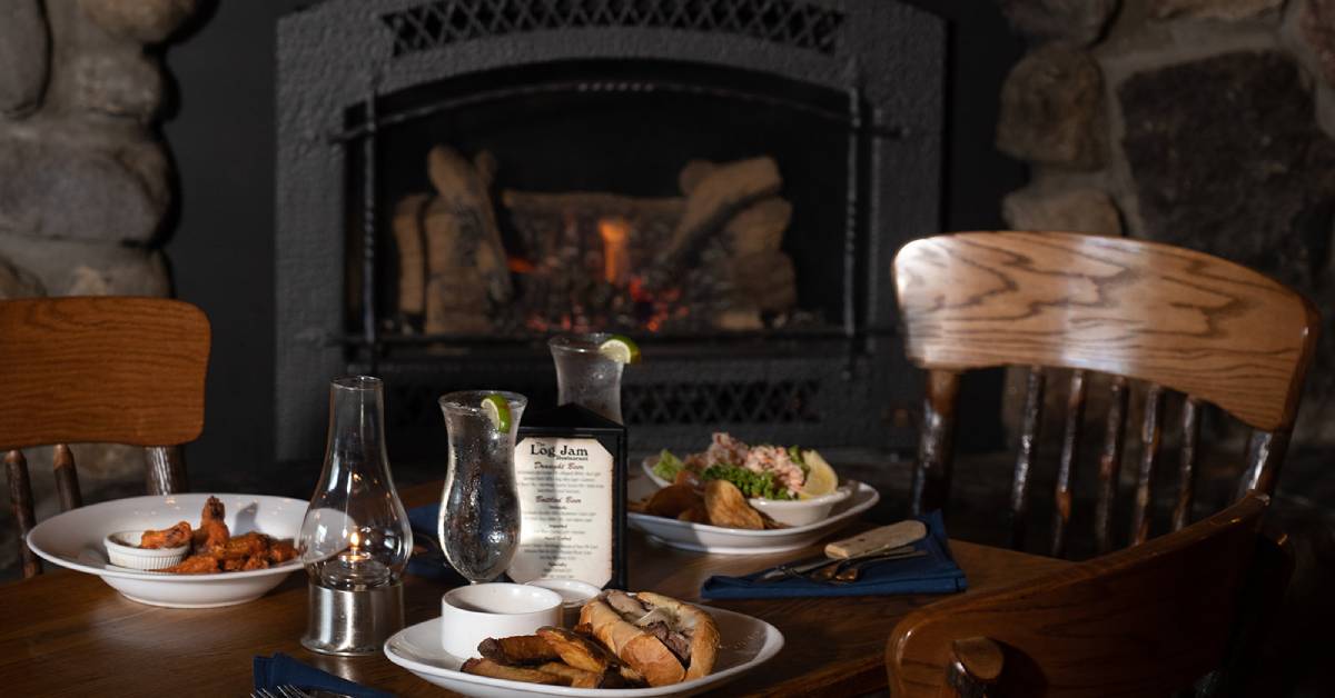 dinner table by a fireplace in a restaurant