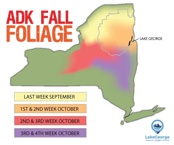 fall foliage map for adirondacks and lake george