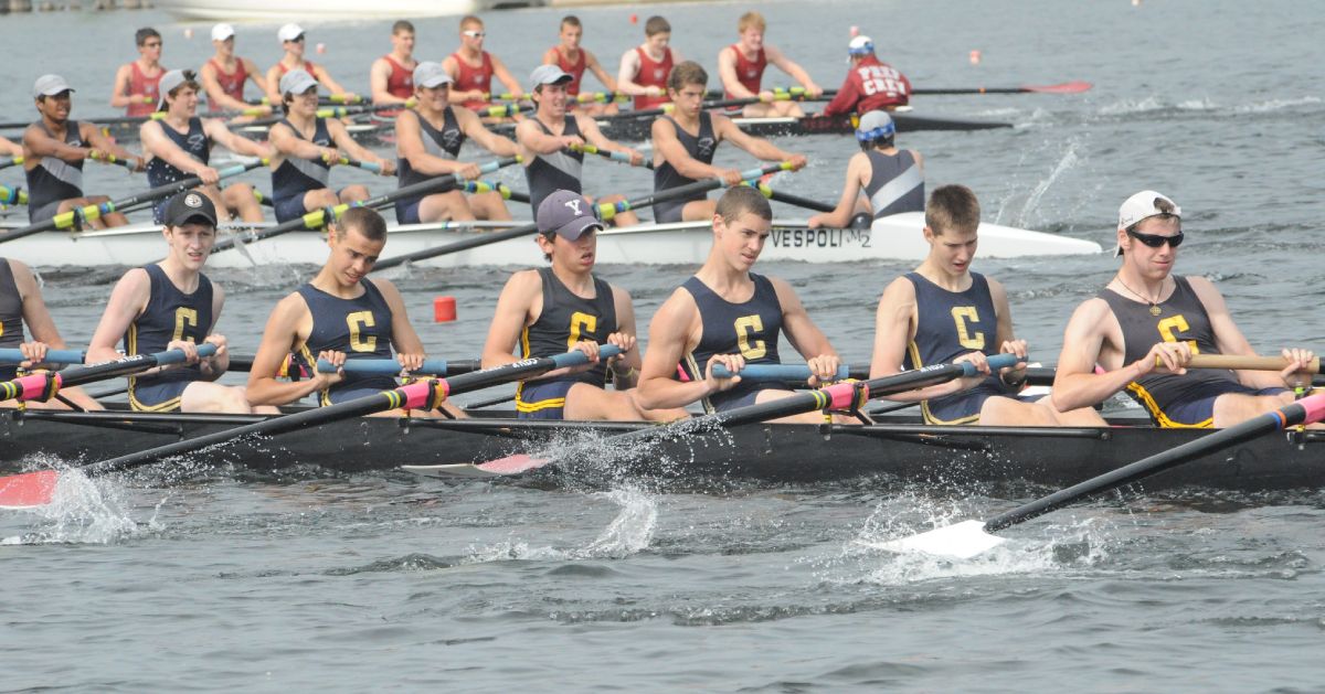 competitive rowers in boats