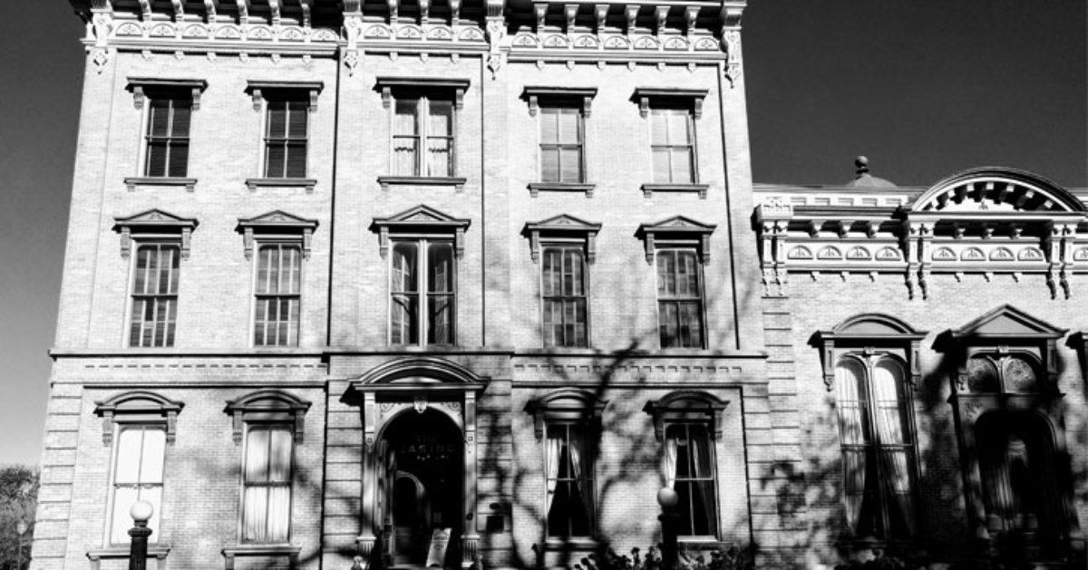 black and white photo of the canfield casino