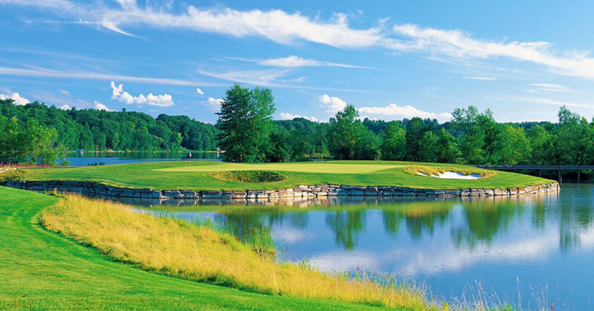 scenic golf course by pond