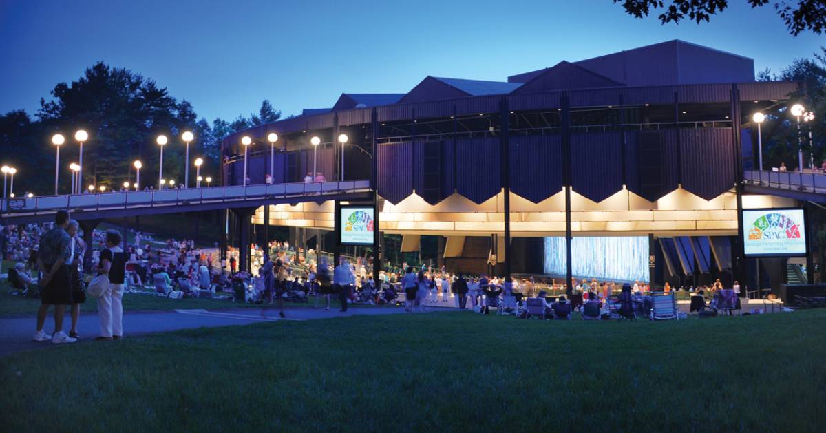 a performing arts venue at night