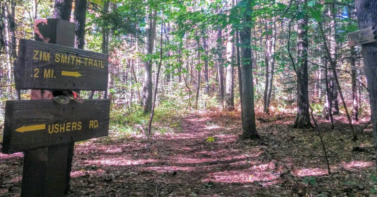 trail sign in woods