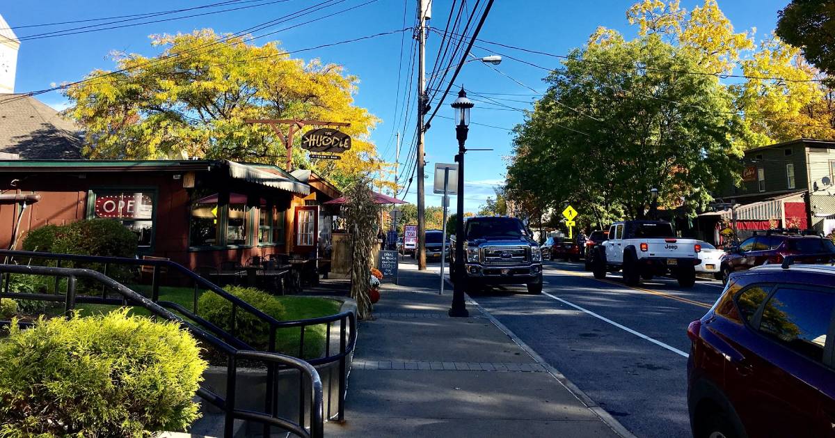 street in Bolton Landing in the fall