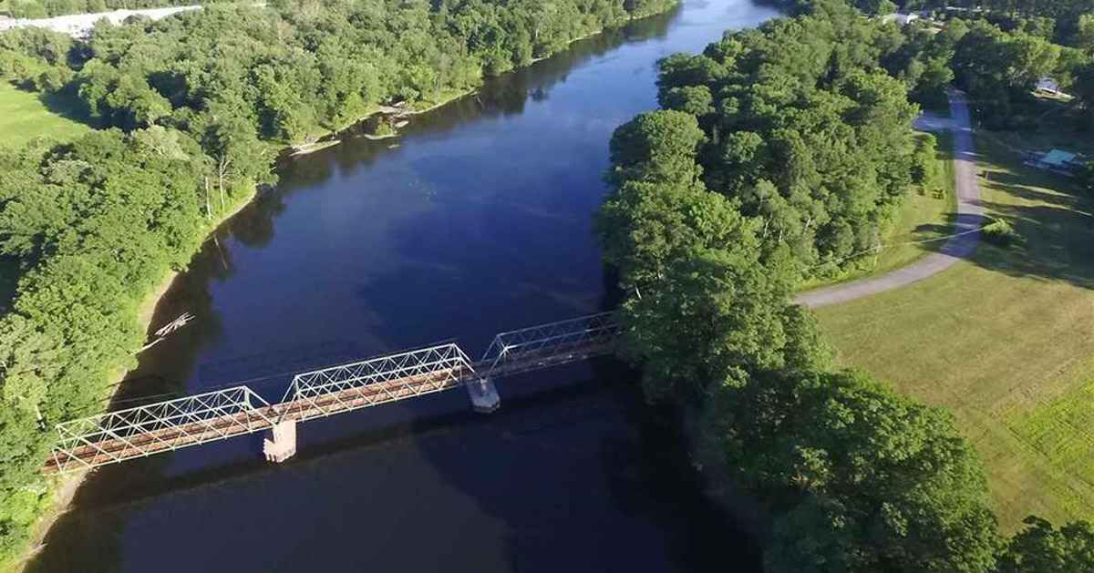 aerial shot of bridge over hudson river