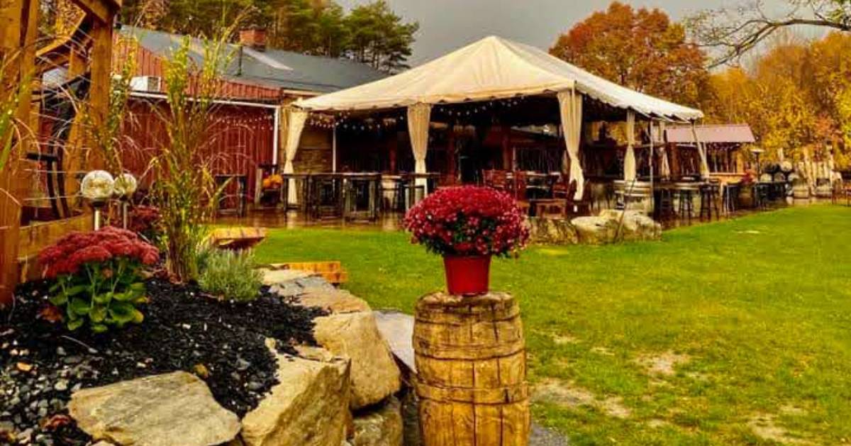 fall at a winery barn, open tent