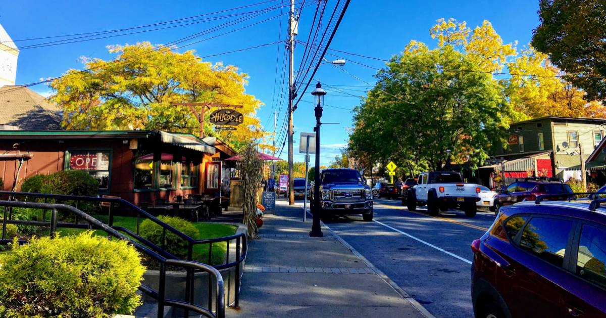 street in Bolton Landing in fall