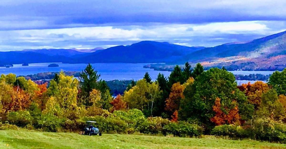 golf cart on golf course in the fall