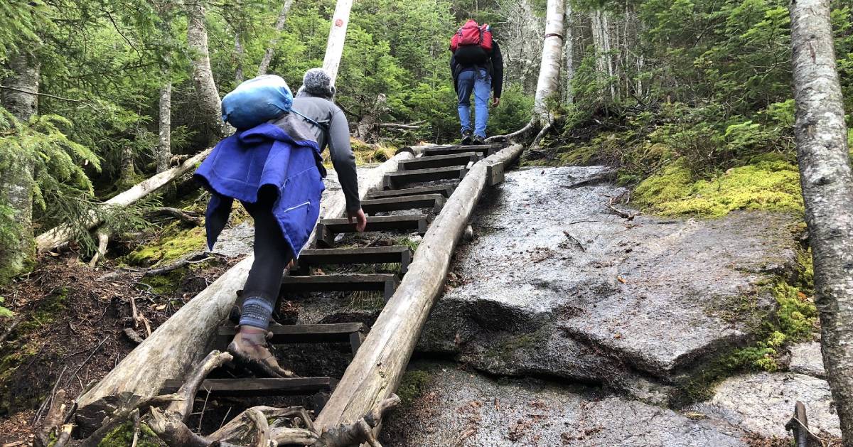 hikers going up stairs