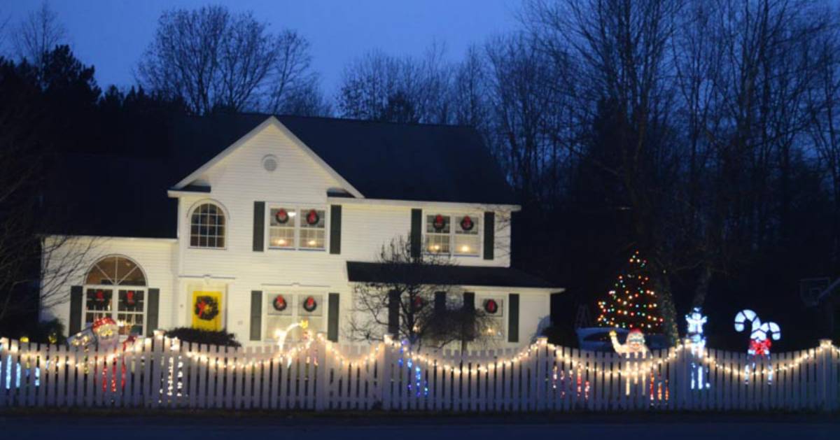 house with lights and holiday decor