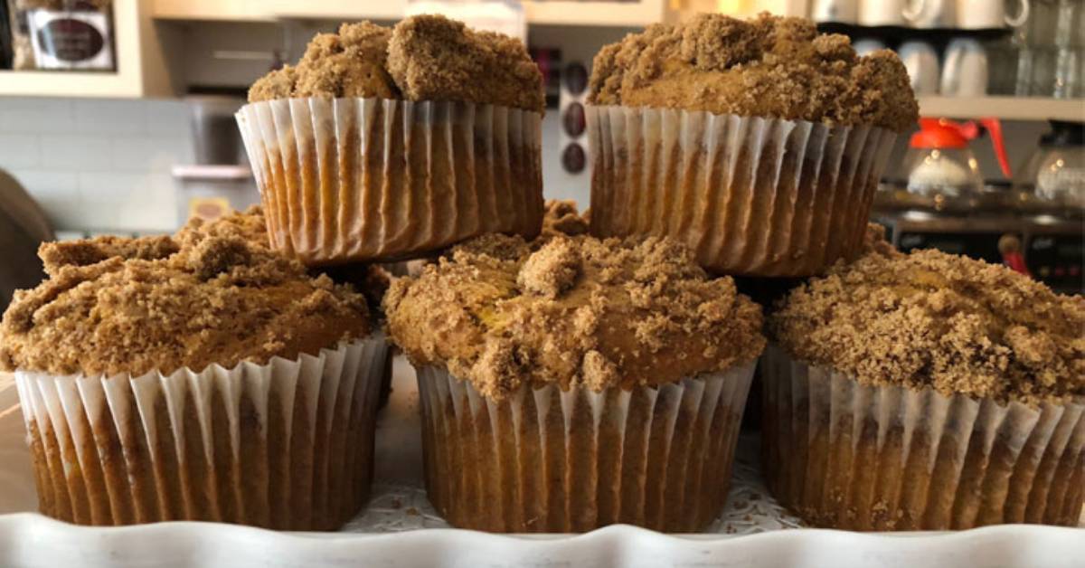 muffins on display in a bakery