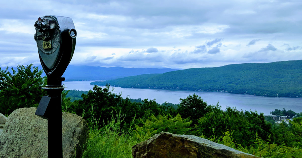 a view finder by a lake