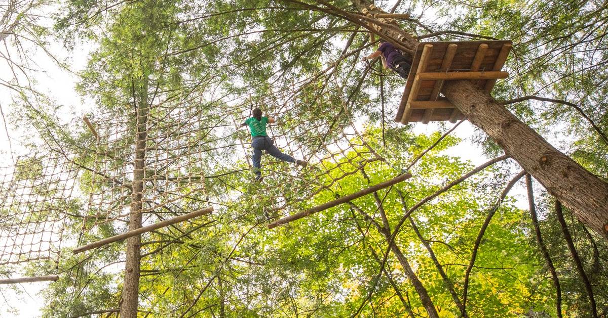 person on treetop course