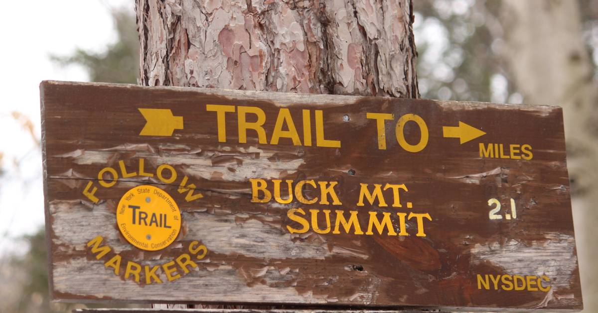 buck mountain sign in winter