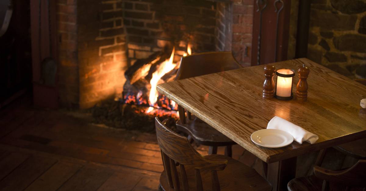 fireplace by table