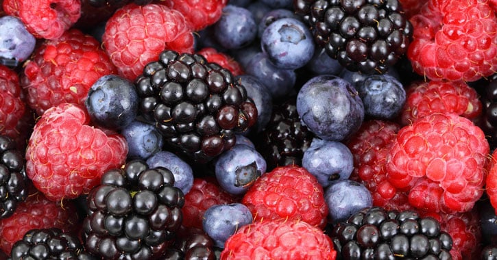 blueberries, blackberries, and strawberries