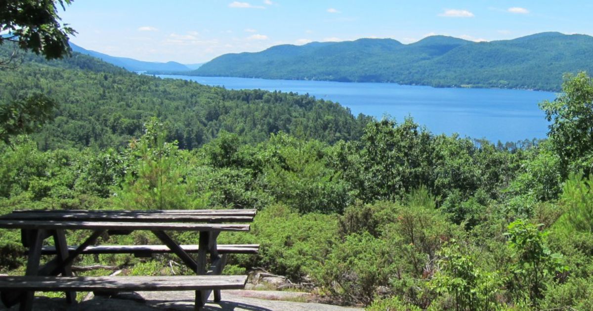 picnic table overlooking lake george
