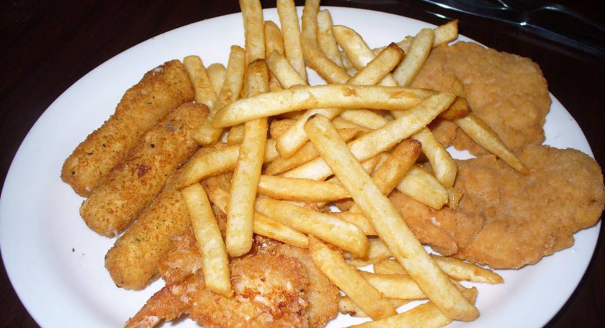 fried foods on a white plate