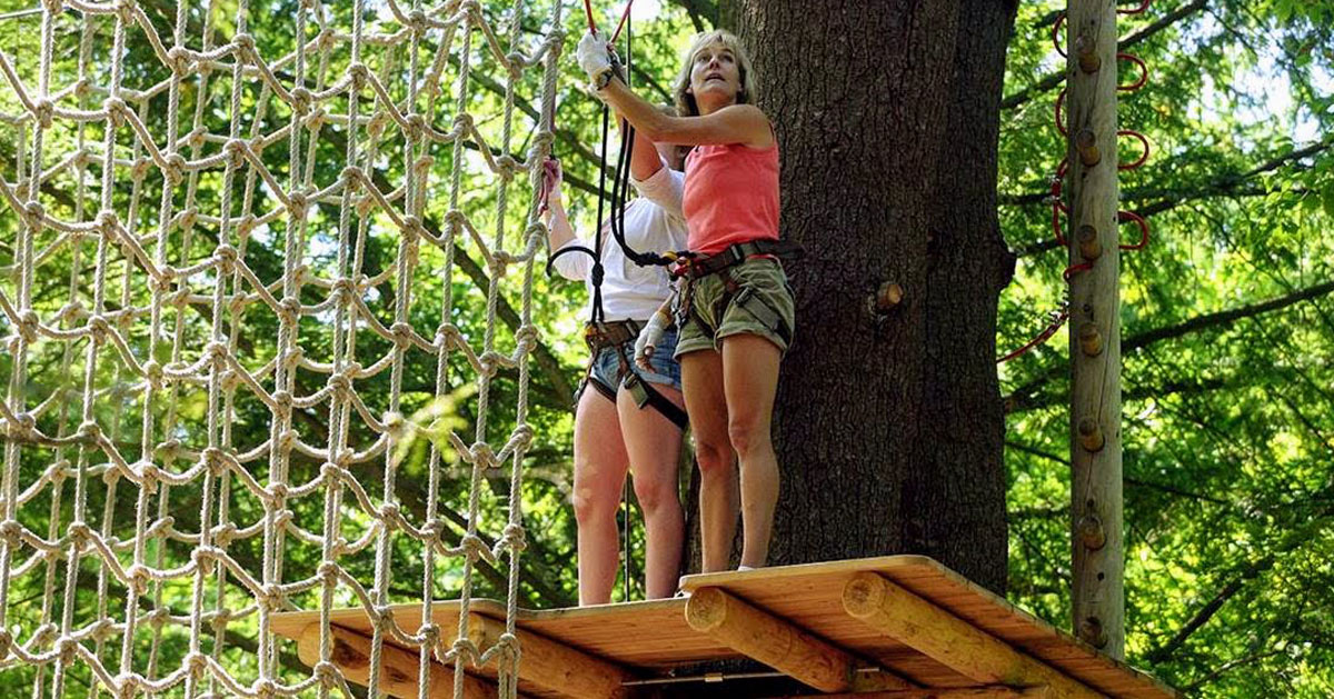 two women on a treetop platform