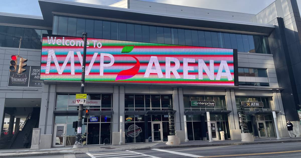 sign for mvp arena outside building