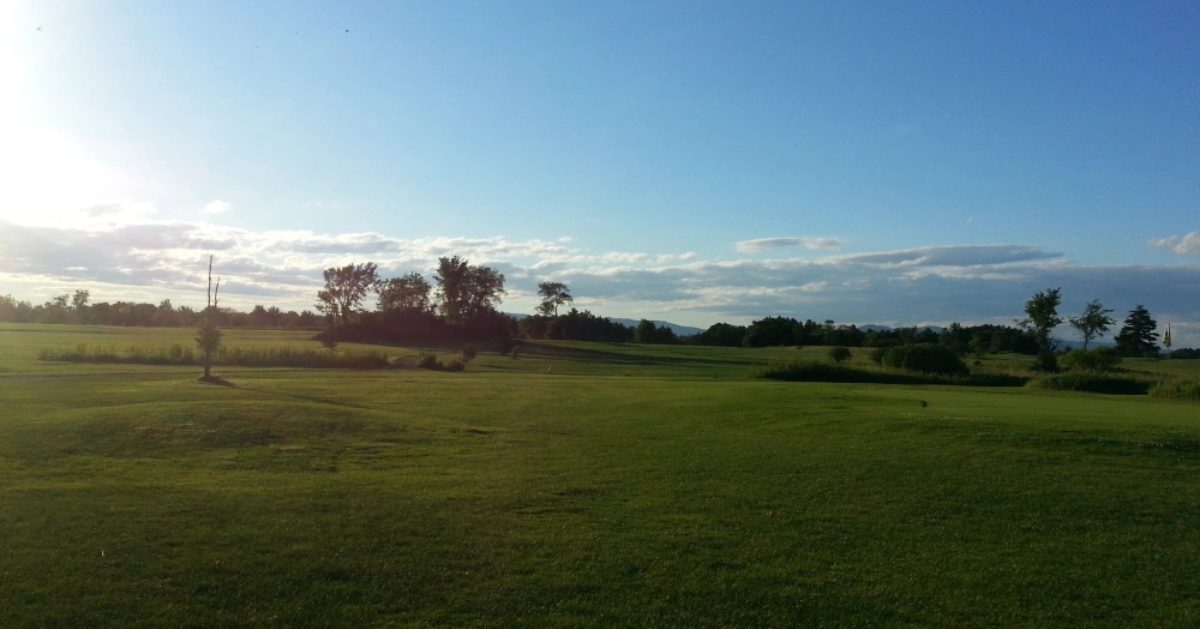 blue sky and green golf course