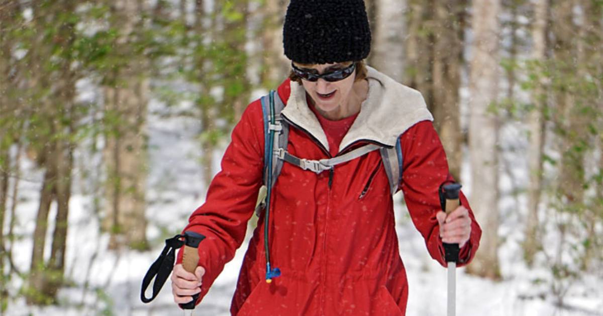 woman hiking in winter