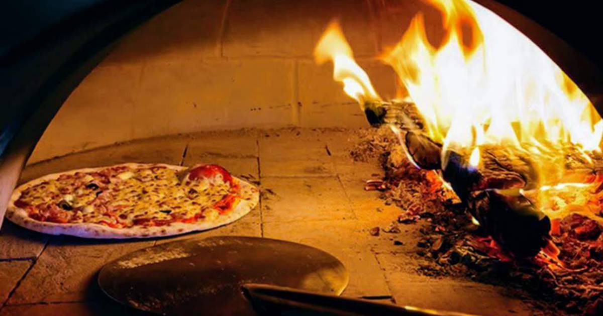 wood fired pizza in oven