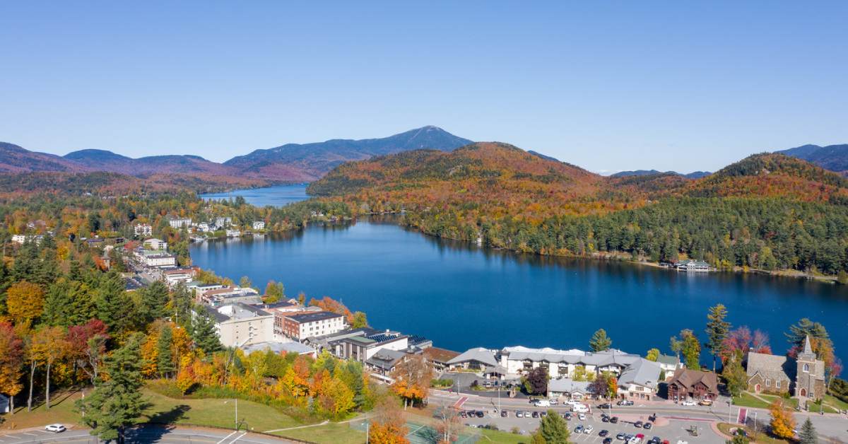 fall aerial photo of lake placid