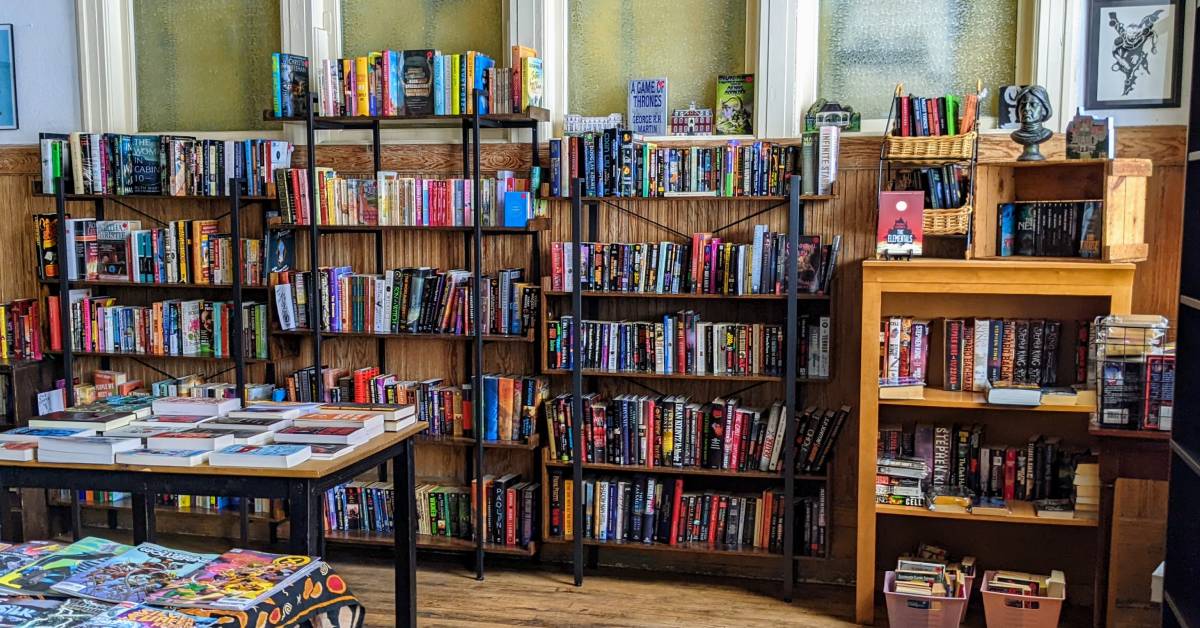 bookstore shelves