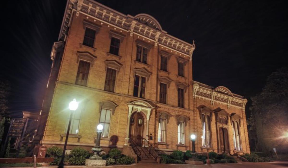 exterior of the canfield casino at night