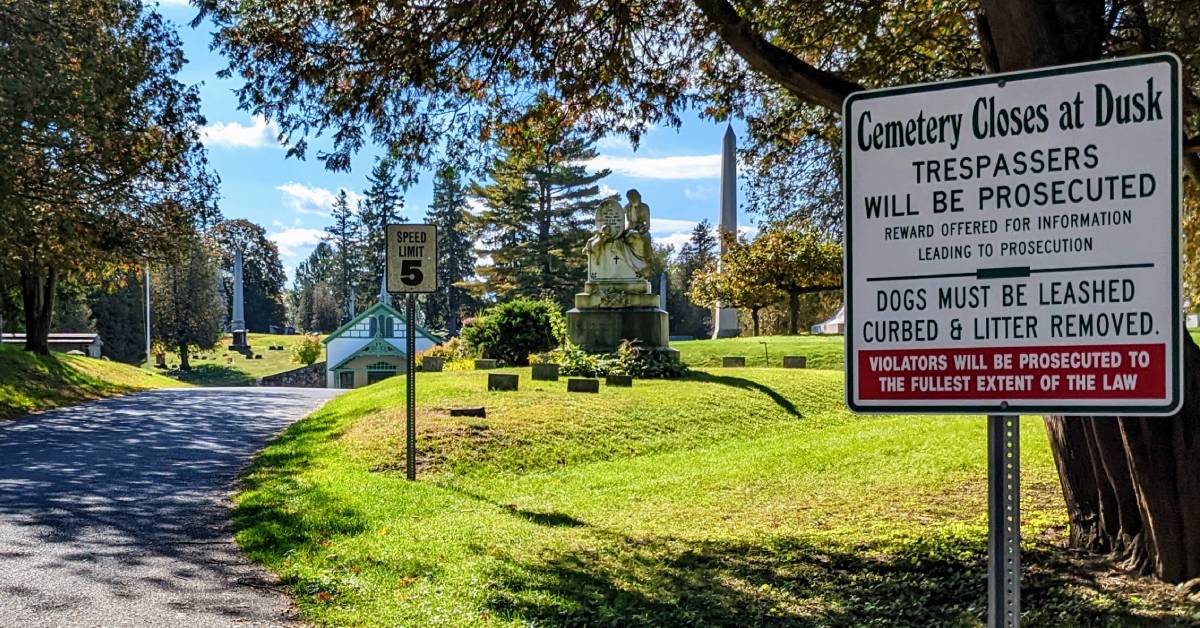 cemetery sign with rules