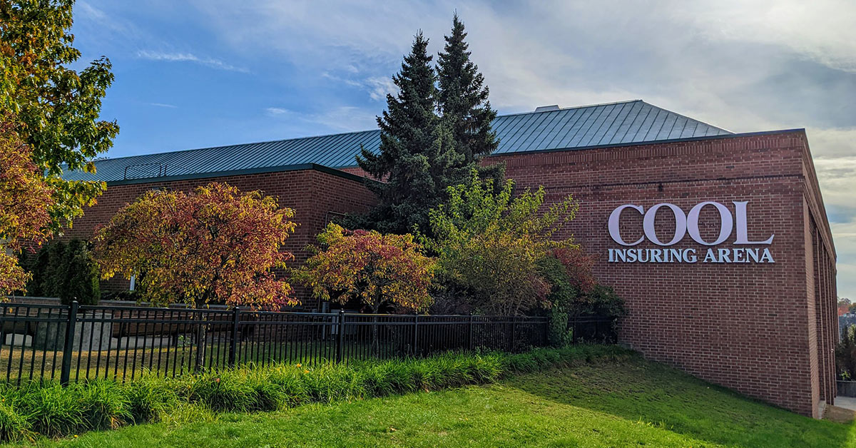 exterior of cool insuring arena in the fall