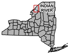 Indian River highlighted on a NY State map