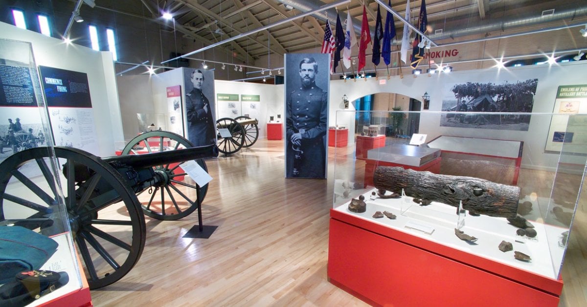 inside a military museum with exhibits