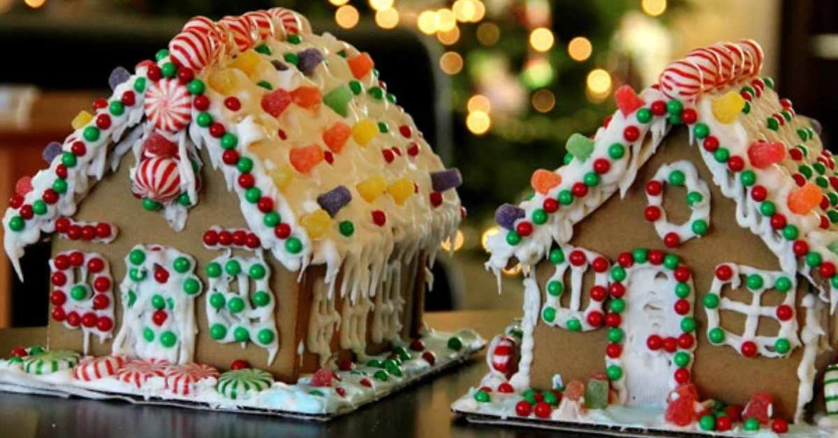 two decorated gingerbread houses