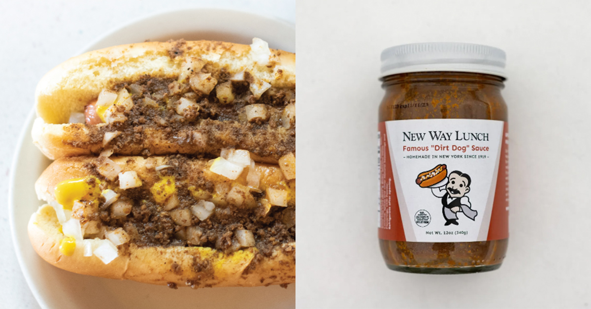 hot dogs with meat sauce on the left, jarred meat sauce on the right