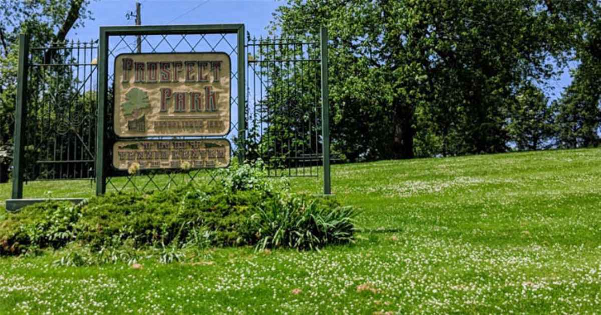 sign for Prospect Park on a lush green lawn