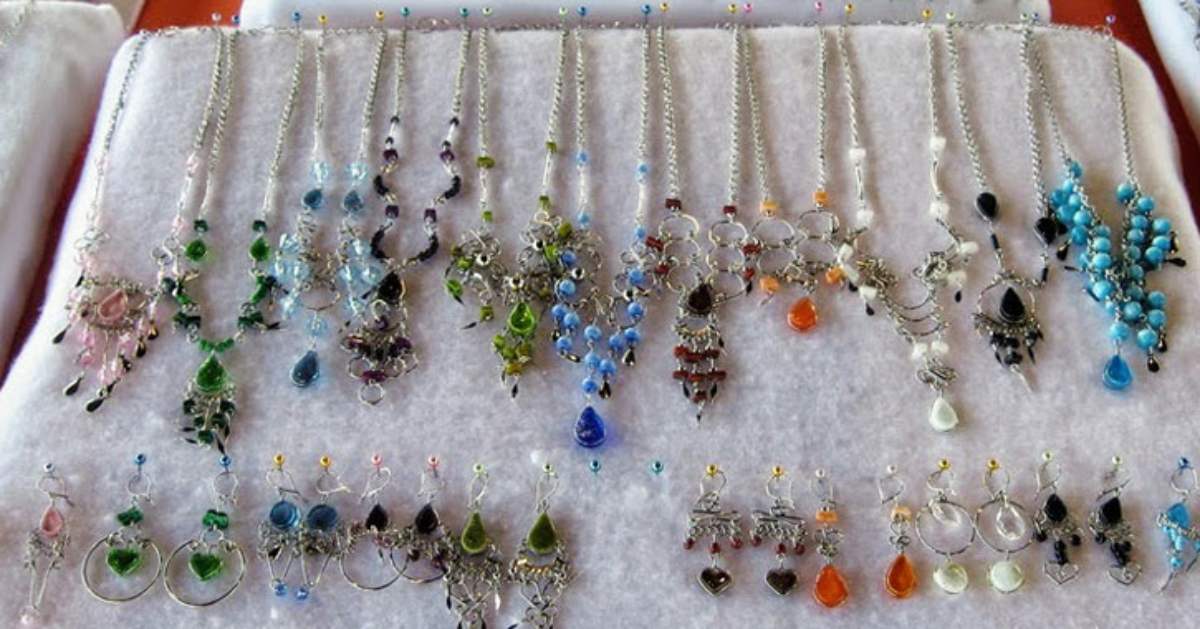 necklaces lined up on display