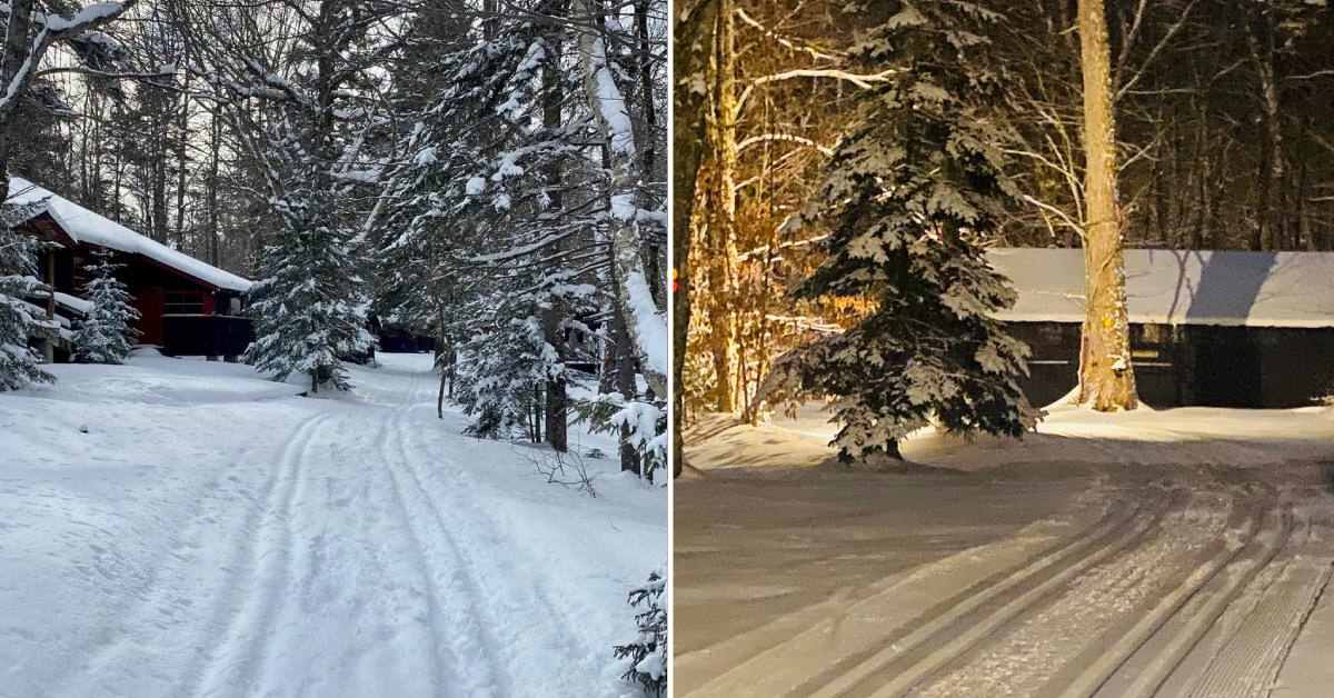 a trail in the day and a trail at night