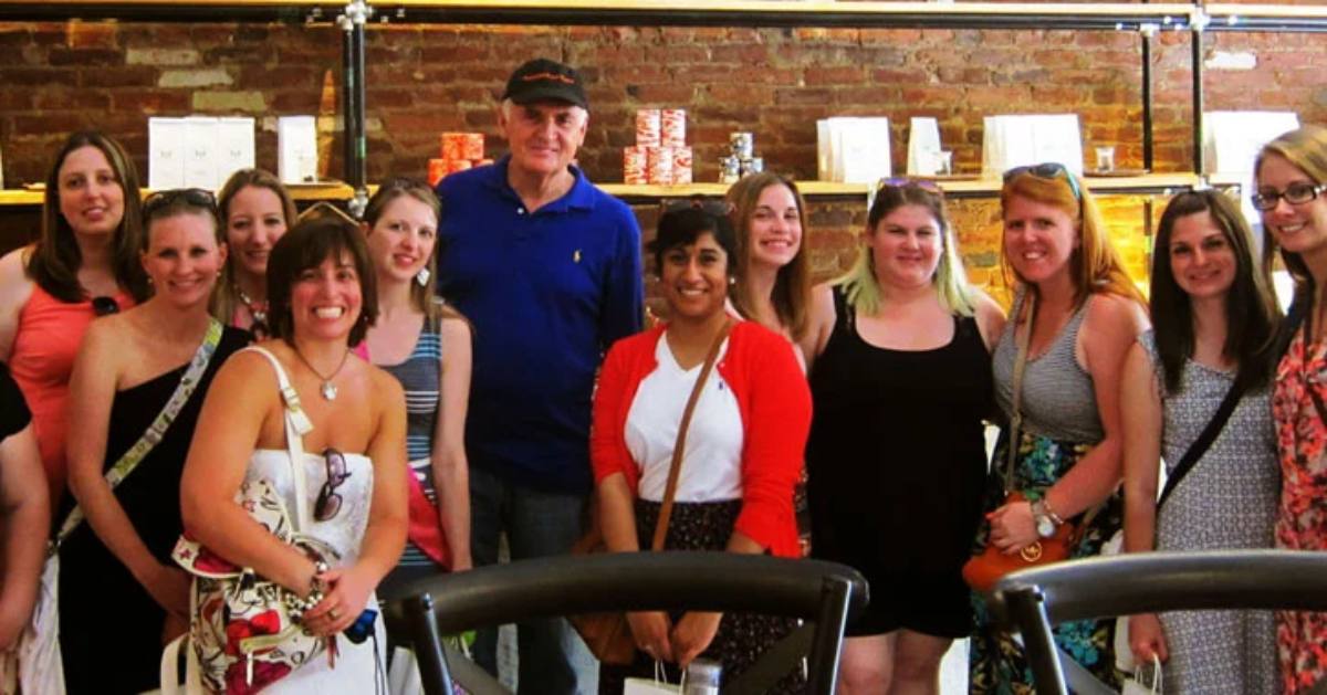 a group of women with a tour guide