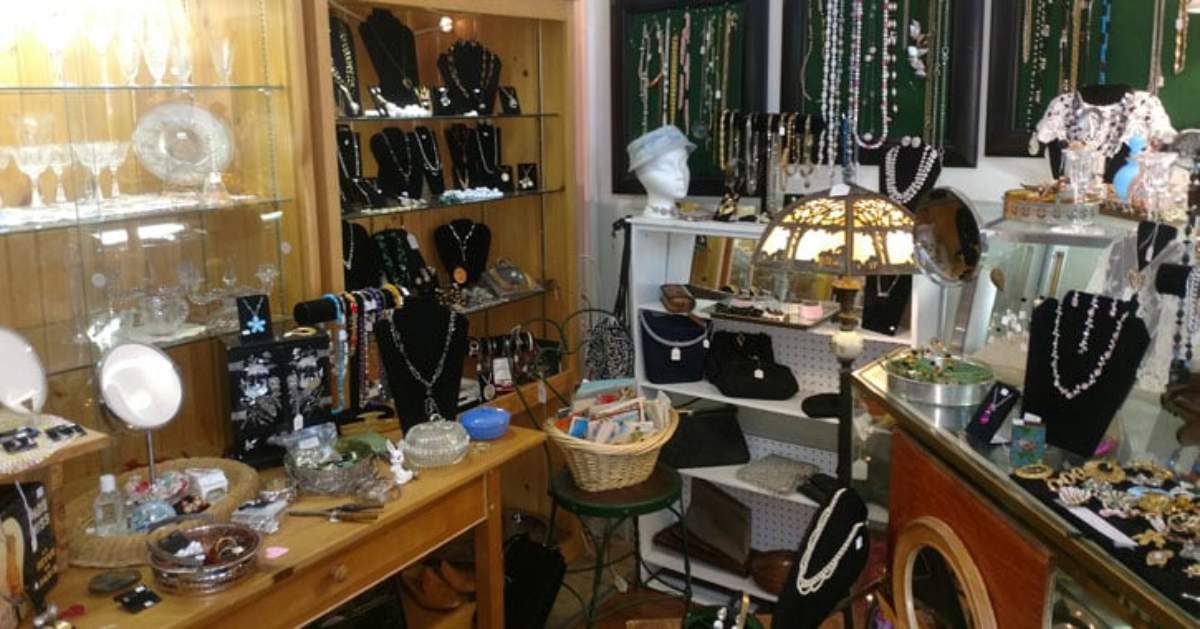 jewelry display in an antique shop